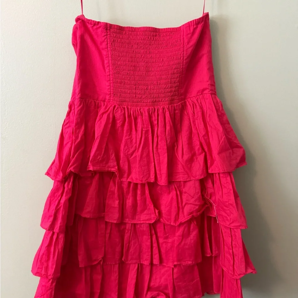 Pink Strapless Ruffle Dress - Picture 2 of 4